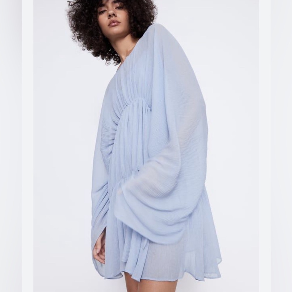 Sheer Flowy Tiered Blue Dress